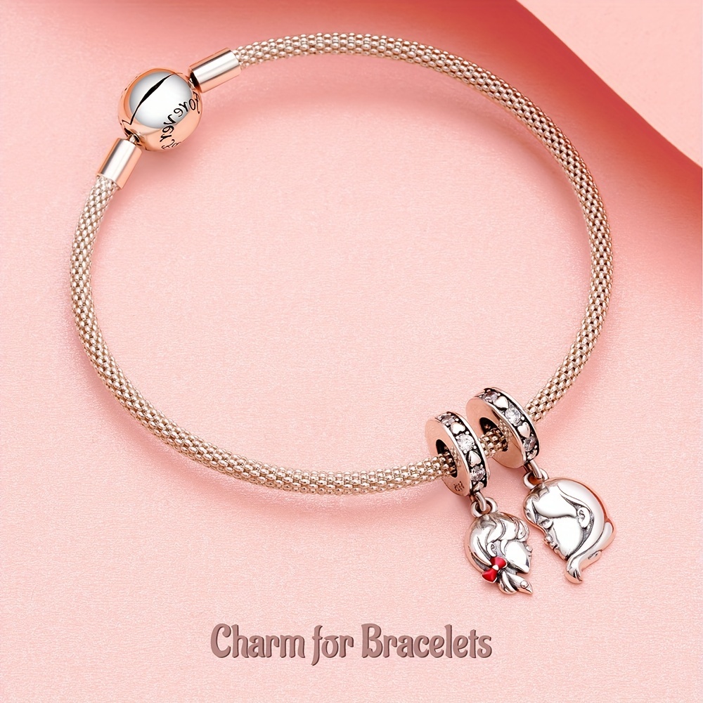 Mom Daughter Double Dangle Charm 925 Sterling Silver Pendant